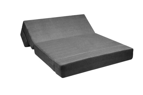 Image of Los Angeles Foldable 2 Seater Sofa Cum Bed, Sofa Bed 4 X 6 Ft, Jute Fabric Washable Cover Including Two Cushion Perfect for Living Room & Office Guest Room - Grey Color
