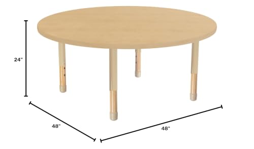 Image of 48 inch x 48 inch Round Kids Classroom Table with Adjustable Chunky Wood Legs