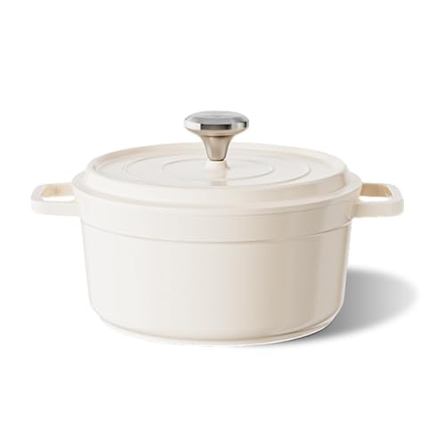 Enamel Dutch Oven with Lid,2.9 QT Nonstick Lightweight Ceramic Saucepan with Dual Handle,Cooking Pot for Multiple Stoves,PFOA Free (White)