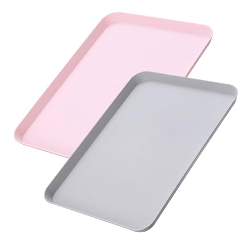 Zfseyuh Bandeja de Plástico 2 Piezas Bandejas para Servir Comida Bandeja Plastico Rectangular Rosa y Gris Antideslizante para Cocina Restaurante Hotel 22 × 30,5 CM