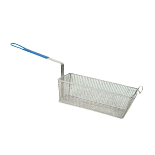 FSE SLFB005 Fry Basket, 13-3/8" x 5-3/4" x 5-3/4", Rectangular, Front Hook, Wire mesh, Blue Handle, Nickel Plated