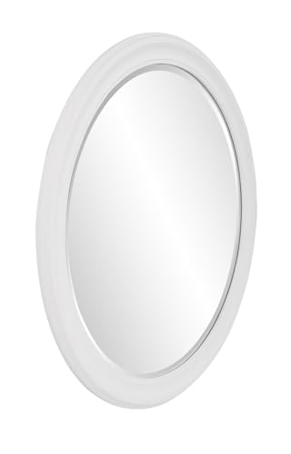 Image of Howard Elliott George Round Matte White Wall Mirror, Bevelled Vintage Hanging Wood Framed Vanity Mirrors for Home Decor, Living Room, Bathroom, Bedroom, or Hallway, 36 Inch Round