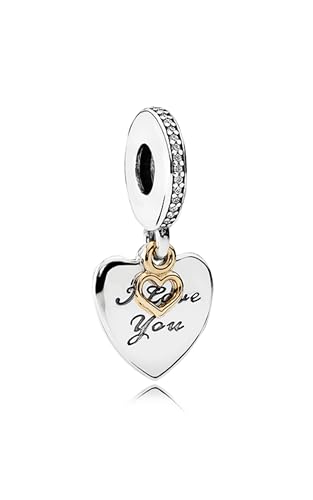Pandora Jewelry I Love You Forever Heart Dangle Cubic Zirconia Charm in Sterling Silver and 14K Yellow Gold