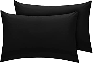 Polycotton Pillowcases Pair (Black); 50cm x 75cm, Wrinkle Free, 180 Thread Count Soft & Breathable Pillow Cover (Pack 2) โ image 1