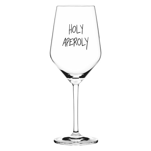 Sand & Soda 9500016 Copa de vino moderna con texto en inglés 'Holy Aperoly' en caja de regalo – Fabricado en Alemania