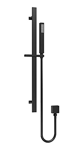 nuie A4167 Shower Modern Bathroom Square Slide Rail Kit with Outlet Elbow, Flex Hose and Single Function Handset, 685mm, Matt Black