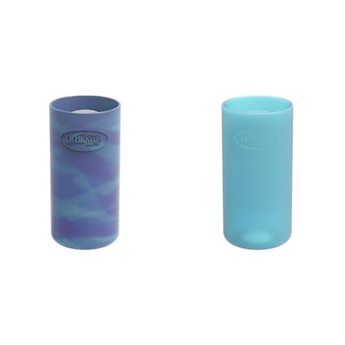 Image of Dr. Brown's Options+ Narrow Glass Bottle Sleeve, 100% Silicone, Blue + Glow-in-the-Dark, BPA-Free, 8 oz, 2-Pack