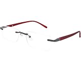 Mini Brille Lunettes de Lecture Percées Sans Cerclage avec Verres Transparents Rectangulaires, Etui Lunettes GRATUITS, Cadre en Acier Inoxydable (Rouge), Lunette Homme et Femme +1.0 Dioptrie