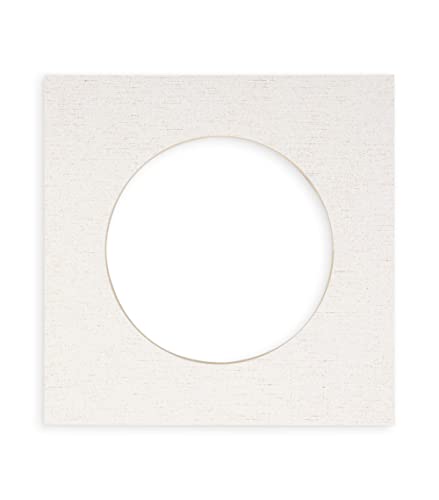 CountryArtHouse White Linen Canvas Acid Free 13x13 Circle Picture Frame Mat with White Core Bevel Cut for 9x9 Pictures - Fits 13x13 Frame - Pack of 1 Matboard