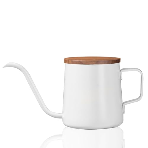 コーヒー ドリップポット 250/350ml 竹製蓋付き 細口 ステンレス製コーヒーケトル 1人用ーやかん おしゃれ 人気なドリップケトル お茶などにも対応珈琲ポット ホワイトウォールナット蓋 250ml