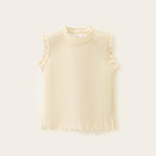 Girls Summer Tank Tops Lettuce Trim Sleeveless Shirts Mock Neck Ribbed Knit Pullover Top2