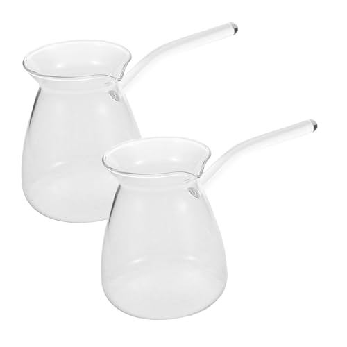 COLLBATH 2pcs High Borosilicate Glass Turkish Coffee Pot Stovetop Safe Kettle with Side Handle for Brewing Tea Warming Milk Home Office Settings