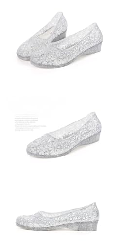 Jelly Mesh Ballet Flats for Women Sparkly Clear Jelly Sandals Hollow Water Slides Slip on House Slippers Lightweight Breathable Low Heel Wide Dressy Ballerina Shoes Summer Beach Party Cruise Vacation3