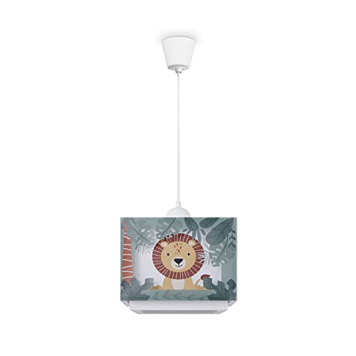 Paco Home Chambre Enfant Plafonnier Suspension Abat-Jour Tissu Arc-En-Ciel Étoile Lion Dinosaure Lune E27 Câble Textile, Type de lampe:Lampe à suspension -...