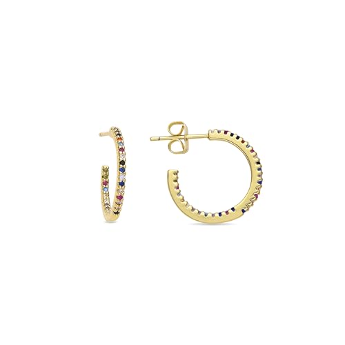 LUXENTER Pendientes de Aro con Circonita Multicolor acabados en Oro 18K. Multicolor. Joyas para Mujer - Modelo Kumo