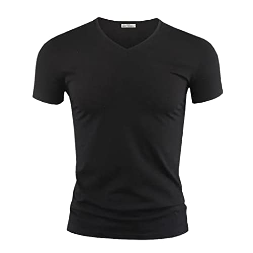 T-shirt col en V homme noir 3XL coupe parfaite anti-engoncement