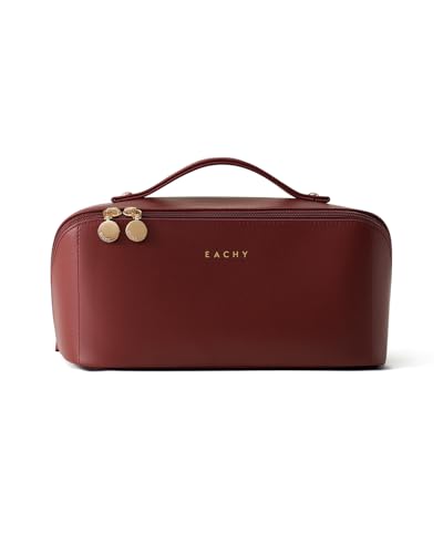Image of EACHY Travel Makeup Bag, Large Capacity Cosmetic Bag for Women, Waterproof PU Leather, Flat Open Portable Toiletry Bag for Skincare, Brushes & Travel Essentials