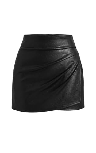 PRETTYGARDEN Ruched Faux Leather Skirt