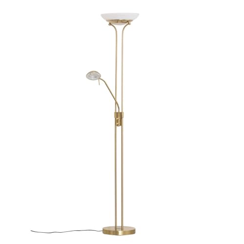 Lindby LED Stehlampe, Deckenfluter dimmbar verstellbarer Lesearm Standleuchte Metall messing Standlampe Wohnzimmerlampe Leselampe