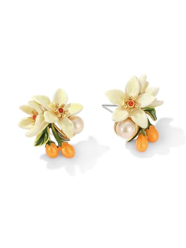 Orange Blossom Flower Kumquat Pearl Enamel Stud Earrings Handmade Jewelry Gift Juicy Grape Mothers' Day2