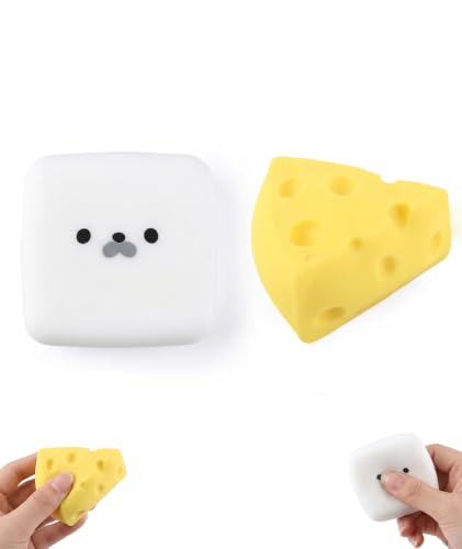 Image of 2Pcs Cheese Squishy, Taba Squishy, Dumpling Squishy-Stretchy Food-Shaped Sensory (White and Yellow)