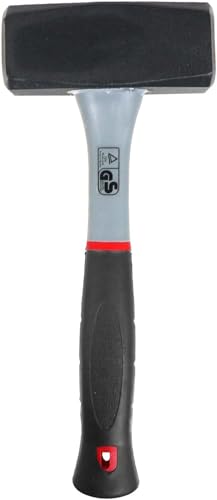 Unibos | 2 KG (4.4lb) Lump Hammer Heavy Duty Hardened Steel Head Fibreglass Shaft Non Slip Comfort Grip Handle TPR Finish with Hanging Eye Long Handled Demolition Sledge Hammer (Black)