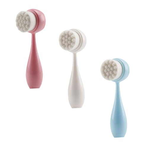 WRITWAA 3pcs Facial Cleansing Brush Deep Pore Silicone Face Brush Face Wash Cleaner Stand-up Handle