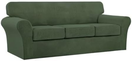 Turquoize 4 Piece Sofa Covers for 3 Cushion Couch Sofa Slipcover Soft Couch Cover for Dogs-Washable Sofa Furniture Covers with 3 Individual Cushion Covers (3 Cushion Sofa, Bronze Green) Sofa (3 Cushion) Bronze Green