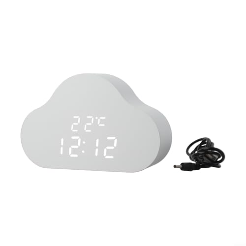 Reloj despertador de nube con control de voz, pantalla LED, lectura de temperatura y función de repetición, reloj de mesita de noche alimentado por USB o batería para estudiantes de oficina en casa