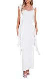 PRETTYGARDEN Women's Summer Long Formal Wedding Guest Dress Sleeveless Ruffle Cocktail Party Maxi Bodycon Dresses (White,Small)