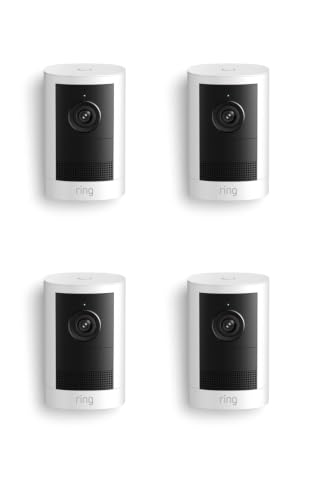 Image of Ring Outdoor Cam, Battery (newest model), Home or business security, Wide-Angle Retinal 2K Video, 6x Enhanced Zoom, Night Vision for true color in low light, 4-Pack, White