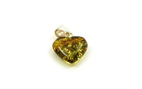 Green Amber Heart Pendant, Handmade Charm, 925 Sterling Silver3