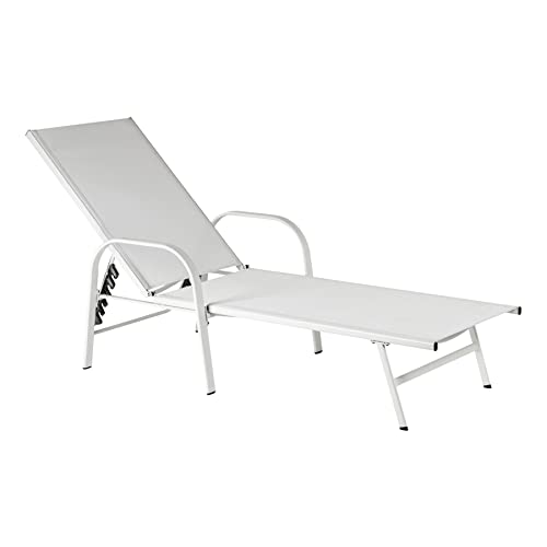 Harbour Housewares 1x White 194.5cm Garden Sun Lounger Bed - Adjustable Reclining Outdoor Patio...