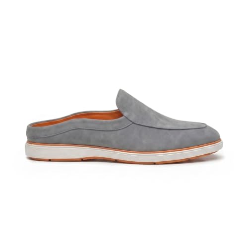 Image of HAYES LONDON Riviera Italian Suede Leather Backless Slip-On Mule Loafers for Men | Casual Summer Walk Half Shoes | Comfortable Open-Back Driving Loafers