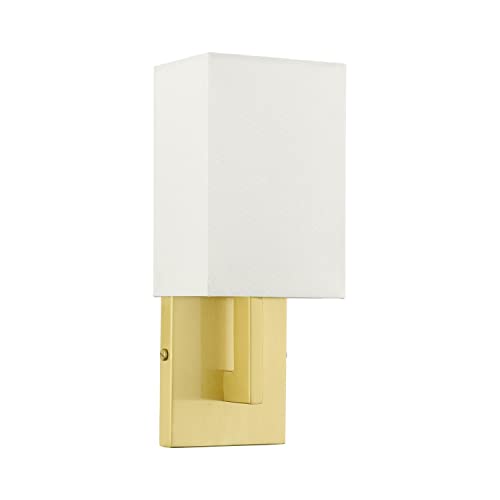 Image of Livex Lighting 51101-12 Meridian Collection ADA 1-Light Wall Sconce Light with Off-White Hardback Fabric Shade, Satin Brass