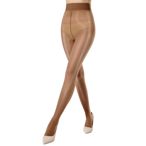 Image of MANZI Women's Shiny Pantyhose Sheer Shimmer Tights High Waist Oil Shimmery Ultra Silky Nylons Pantyhose