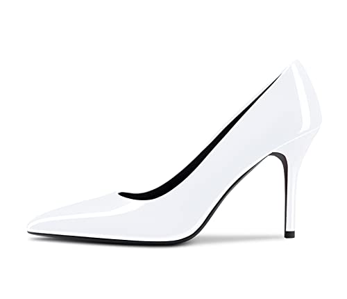 Saekcted Womens Girl High Stiletto Heel Close Pointed Toe Slip-on Pumps Wedding Office Party Dress Shoes 3.5" Heels Stilettos2
