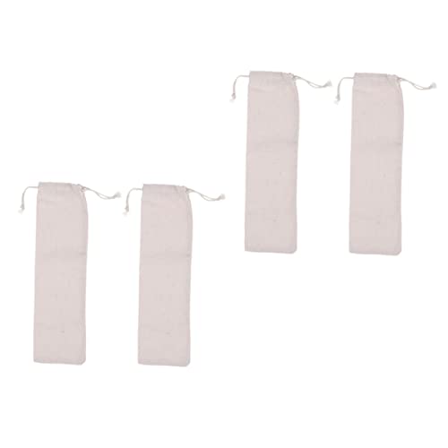 FUNOMOCYA Cotton Linen Straw Storage Bags 4pc Set Drawstring Pouches for Tableware
