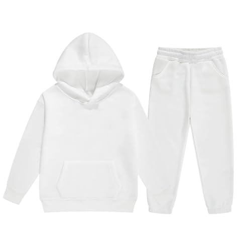 Girls Boys Hoodie And Sweatpant Set Unisex Kid Solid Color Casual Workout 2 Piece Outfit Sweatsuit for Age 2-12 Years2