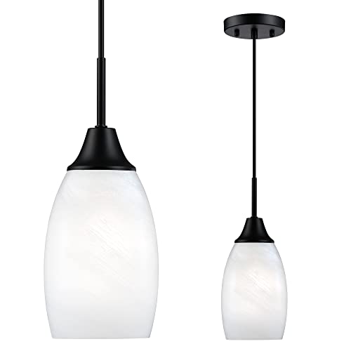 Image of Viinew Mini Glass Pendant Light,1-Light White Oval Glass Hanging Light