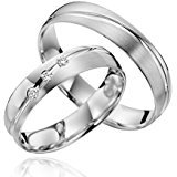 Silber Partnerringe 2 x Trauringe in 925 Silber mit Gravur und Stein