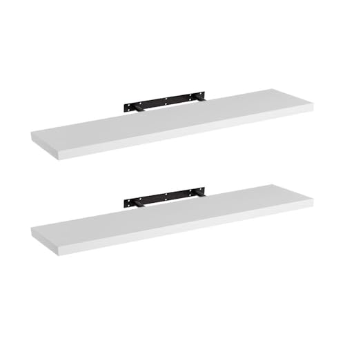 LOLAhome - Set de 2 estantes de Pared flotantes de MDF Blanco Decorativo,Balda de Pared, De 120x23,5 cm para Salón, Cocina, Oficina, Dormitorio,Resistente