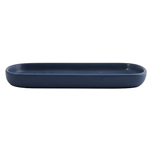 MSV Maonie Ceramic Storage Tray for Fruit Tea, Cosmetics, Jewellery, Oval for Washbasin Bathroom, Cabinets - Matt Dark Blue