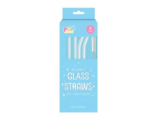 White Glass Straws with Cleaner, Pack of 4 - Reusable & Stylish Design, Perfect for Hot & Cold Drinks