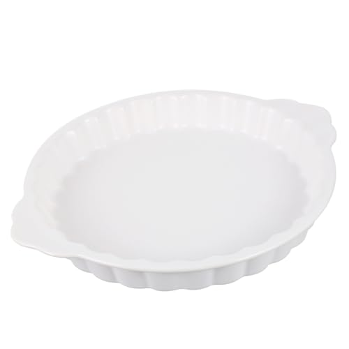 VERDANVERSE Molde De Cerámica Para Hornear Redondo Con Asas Dobles, Bandeja Blanca, Material Cerámico Resistente Al Calor, Fuente Para Hornear Alimentos, Uso Doméstico, Práctico y Seguro