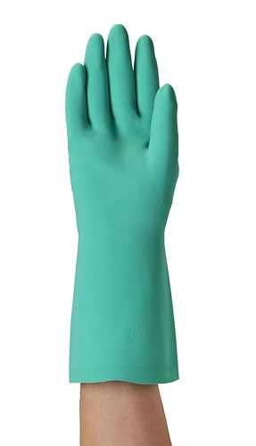 Image of Ansell AlphaTec 37-676 Chemical Resistant Gloves, High-Performance Nitrile Compound, Strong Protection against Acids and Solvents, Food Approved, Industrial Safety Gloves, Green, Size S (12 Pairs)