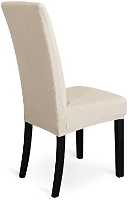 Amazon Basics Stretch Dining Chair Slipcover, Jacquard Diamond Lattice, Beige (Pack of 4)
