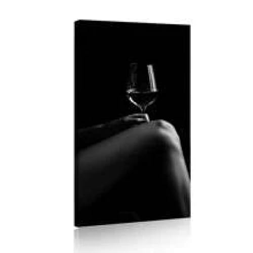 Affiche d'art verre de vin noir et blanc pour cadre deco salon