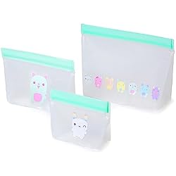 MUMI Piccolo Reusable Silicone Zip Up Bags - Set of 3, BPA-Free, Mint | Airtight silicone bags for food storage, freezer, snacks, travel and meal prep; leak-resistant and reusable