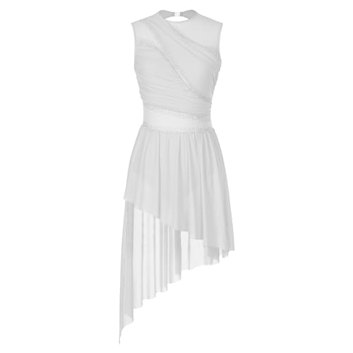 ranrann Femme Robe Danse Classique Asymétrique Robe Latine Costume Danse Contemporaine Justaucorps Gymnastique Dancewear S-XXL A Blanc S